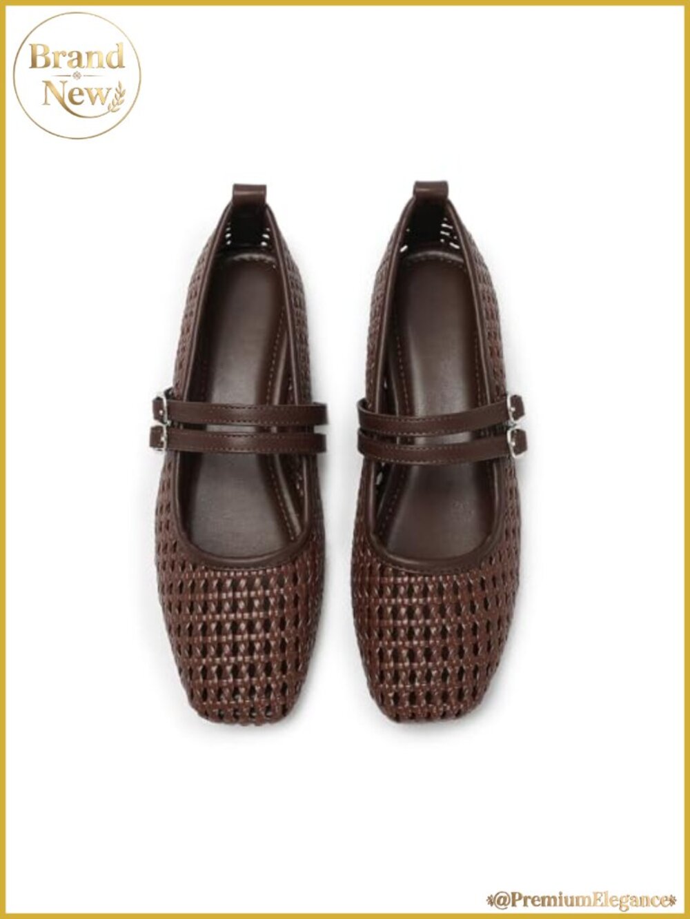 Woven Mesh Mary Jane Flats Square Toe Adjustable Buckle Strap Faux Leather